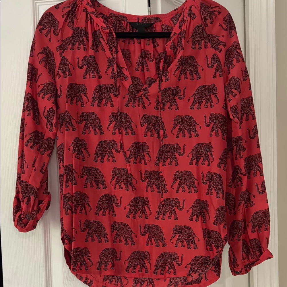 J. Crew Red 3/4 Sleeve Relaxed Blouse